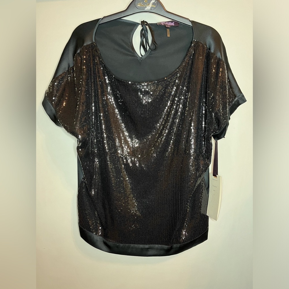 Hale Bob Short Sleeve Slim Fit Glitter Top